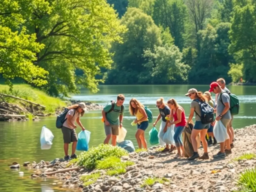 A photo of volunteers releasing juvenile fish into a river, symbolizing the association's commitment to fish population restoration.